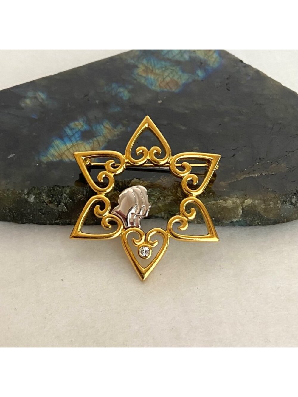 Signed Inna Heiman 2007 Gold Tone Heart Star Brooch